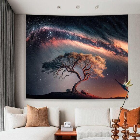 New Tree of Life Galaxy Tapestry, Starry Sky Wall Art for Room Decor, 51x60In - Picture 6 of 8